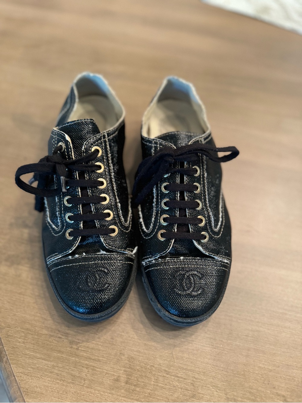 CHANEL Black and White Canvas Low-Top Sneakers